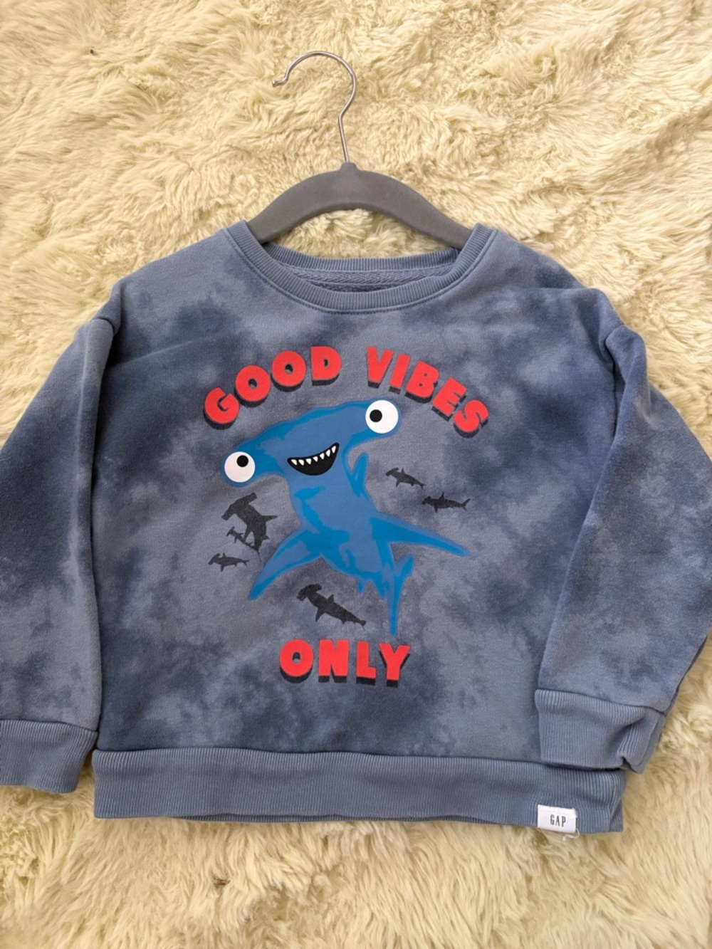 GAP Kids Blue Tie-Dye Shark 'Good Vibes Only' Sweatshirt